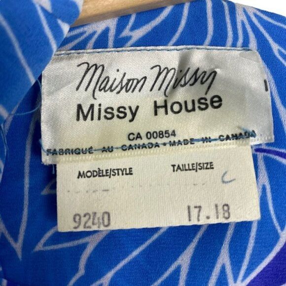 MISSY HOUSE Vintage Blue Floral Hibiscus Pleated Front Belted Dress US 17-18 - Picture 14 of 14